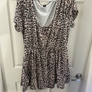 Leopard Print Short Sleeve Shorts Knit Dress